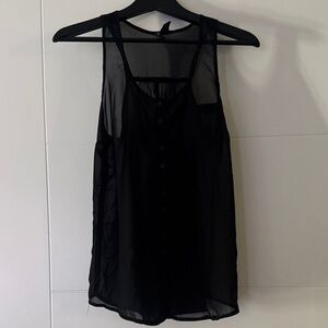 Fun & Flirt Black Sheer Button-Front Tank